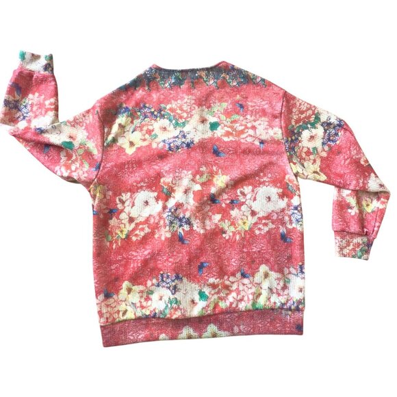 Floral Cardigan Size L Pink Orange Butterfly Garden Button Front Layer Top - Picture 8 of 11